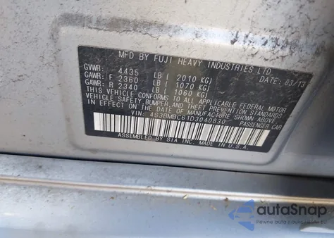 2013 Subaru Legacy 2.5I Premium из США, поврежденный, VIN 4S3BMBC61D3040830